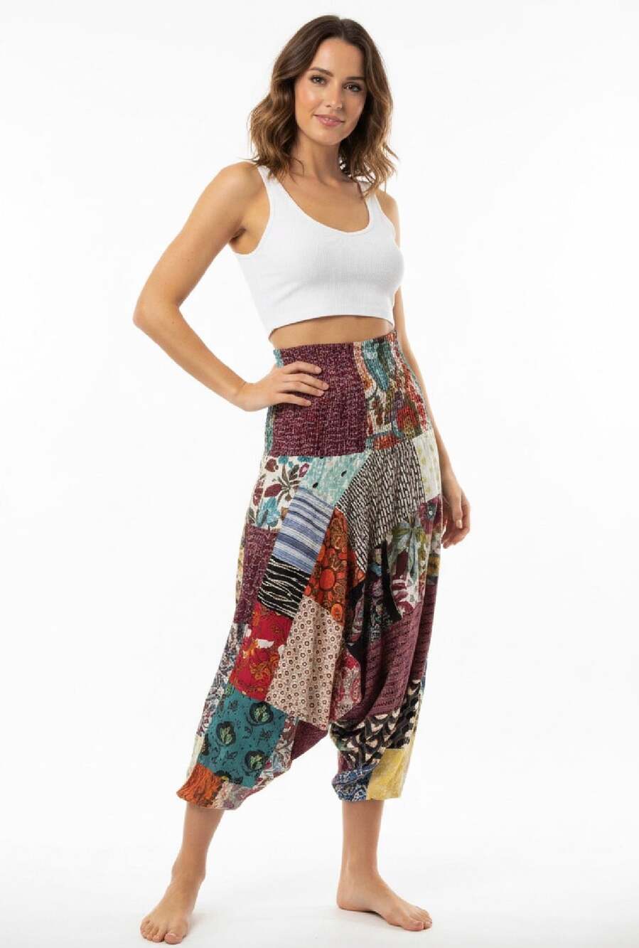 Bohemian Patchwork Cotton Harem Pants: Boho Hippie Baggy Trousers